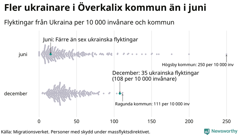 Graf: Antal personer med skydd under massflyktsdirektivet i Migrationsverkets system per kommun