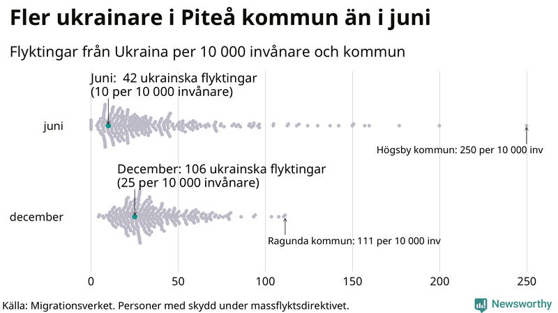 Graf: Antal personer med skydd under massflyktsdirektivet i Migrationsverkets system per kommun