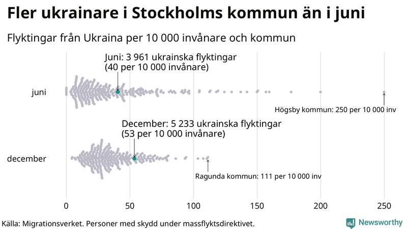 Graf: Antal personer med skydd under massflyktsdirektivet i Migrationsverkets system per kommun